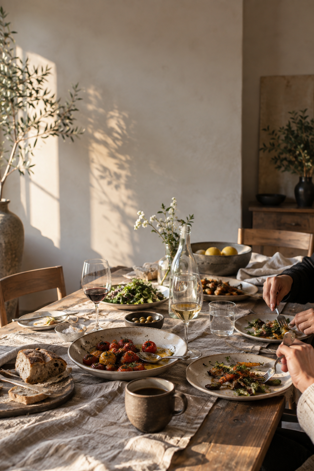 Pidulikult kaetud laud toidu ja jookidega Malmo Asti cateringi üritusel